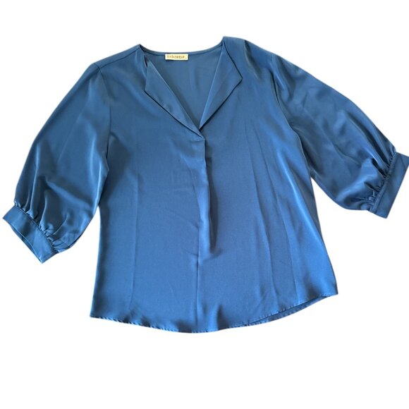 Unixseque Blue Satin Blouse with 3/4 Puff Sleeves Size L - Picture 1 of 7